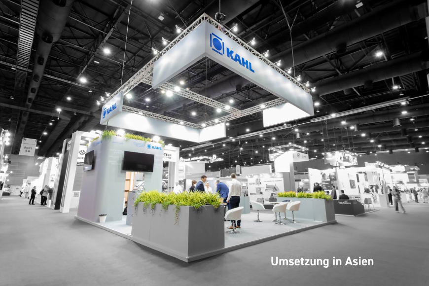Ausschnitt eines internationalen Messeauftritts in Asien mit dem Messestand der Kahl Group