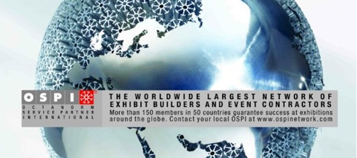 Globus Ospi Netzwerk Grafik eines blau und silbernen Globus mit einem Banner über dem Globus